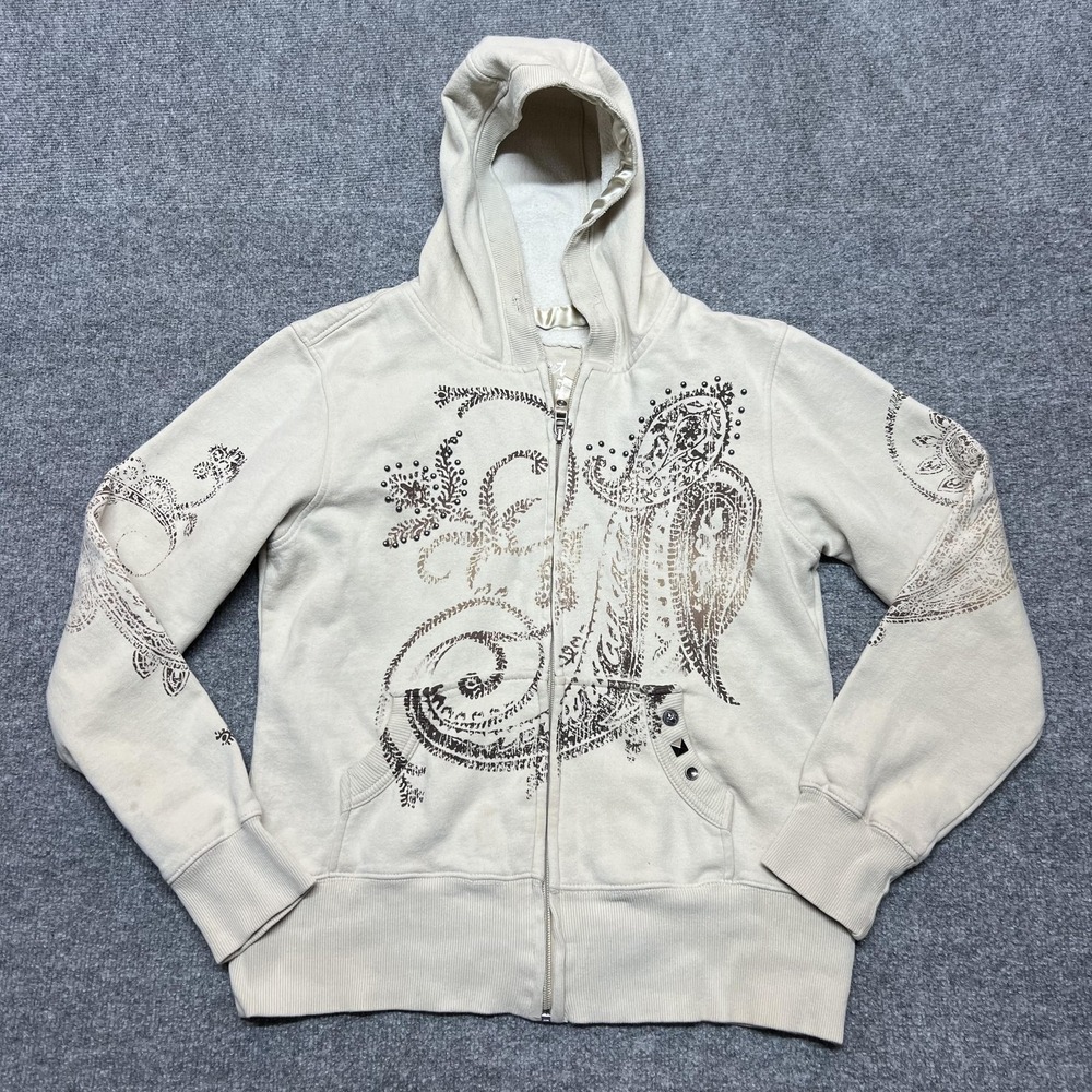 Ariat Hoodie Womens Medium Beige Full Zip Fleece Paisley Studded Western
